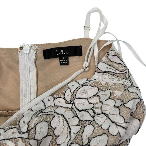 Lulus Women’s White Floral Lace Overlay Mini Dress Size S Halter Spaghetti Strap - Picture 6 of 10
